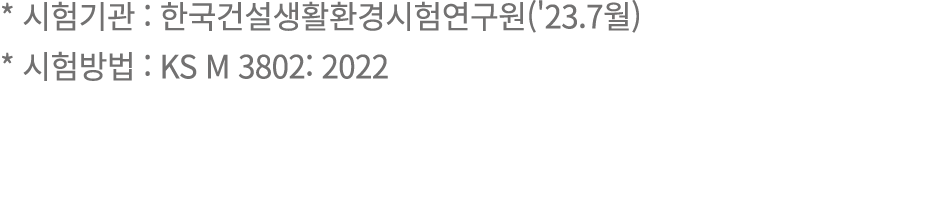 * 시험기관 : 한국건설생활환경시험연구원('23.7월) * 시험방법 : KS M 3802: 2022