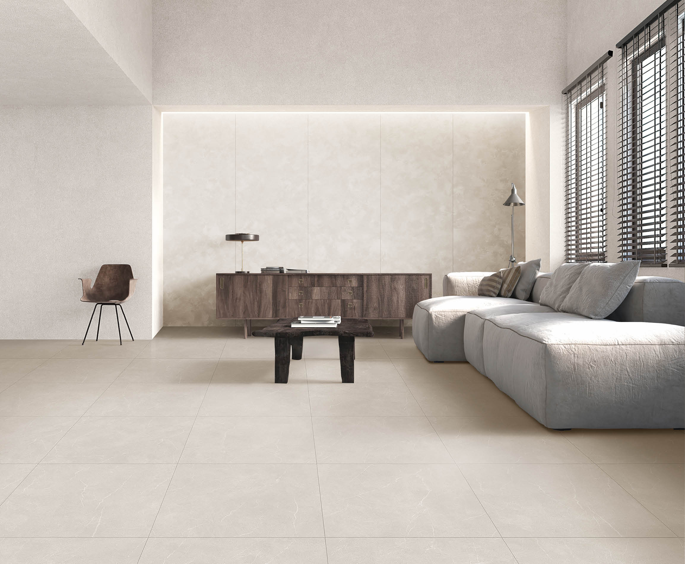 Modern cozy white living room and wall texture background interior design / 3D rendering