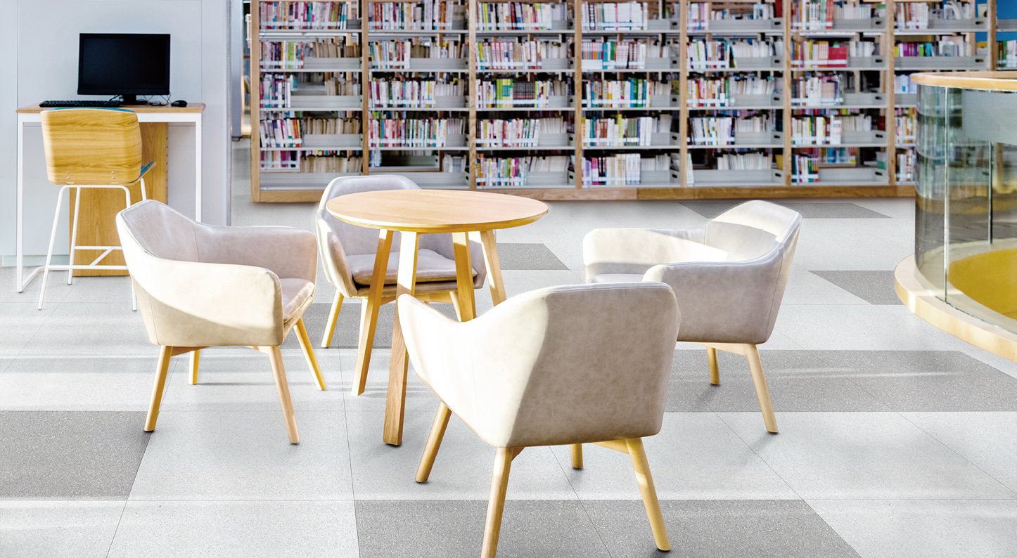 Empty coffee tables in public library 