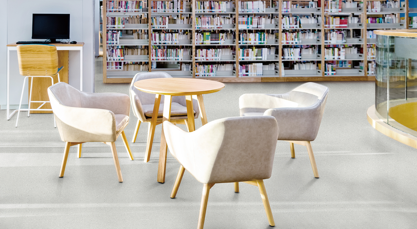 Empty coffee tables in public library 