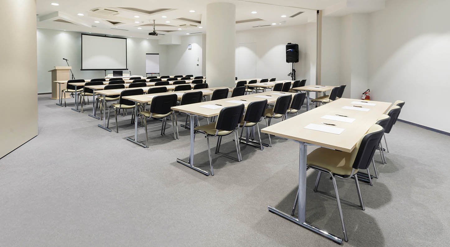 Modern classroom ready for exam